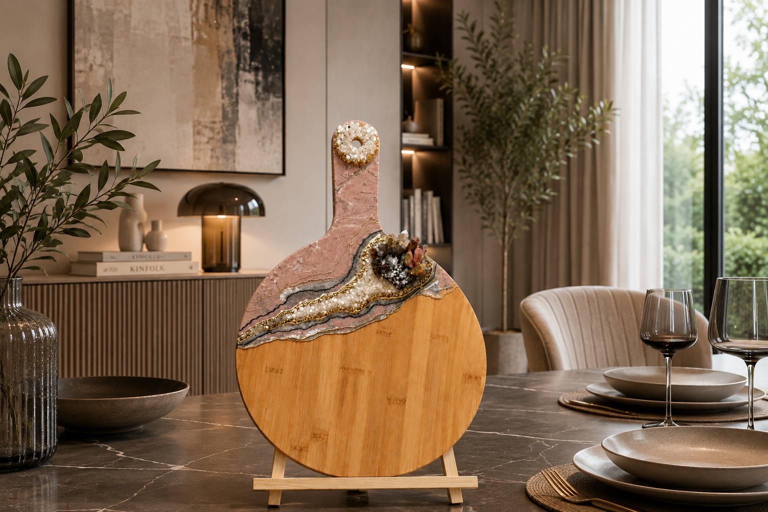 Tagliere artigianale in legno naturale e resina epossidica - foto 2