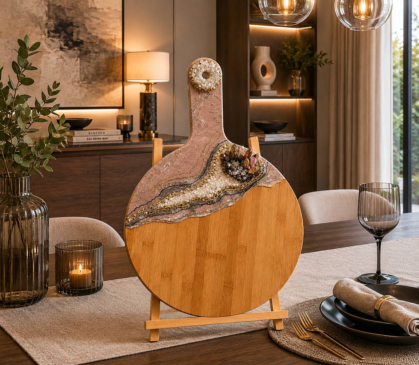 Tagliere artigianale in legno naturale e resina epossidica