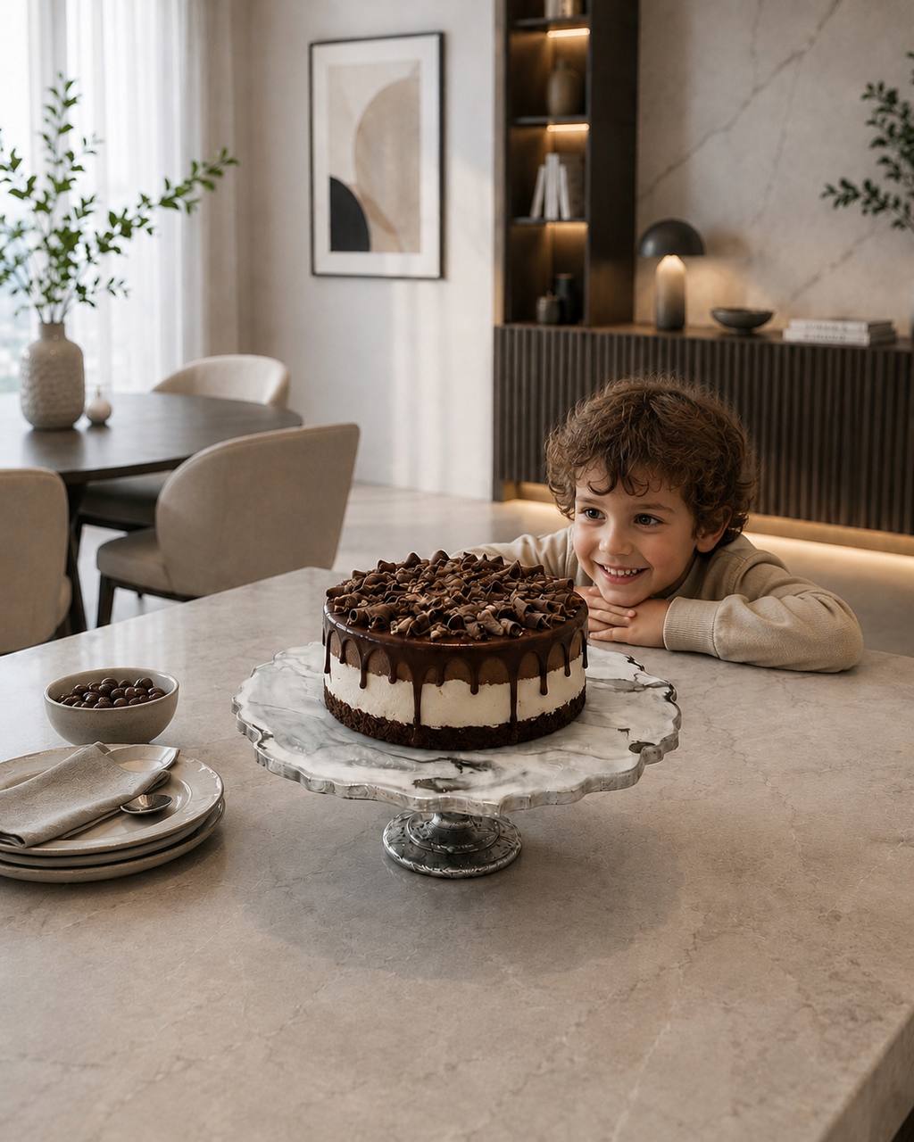 Alzata per dolci in resina effetto marmo - foto 2