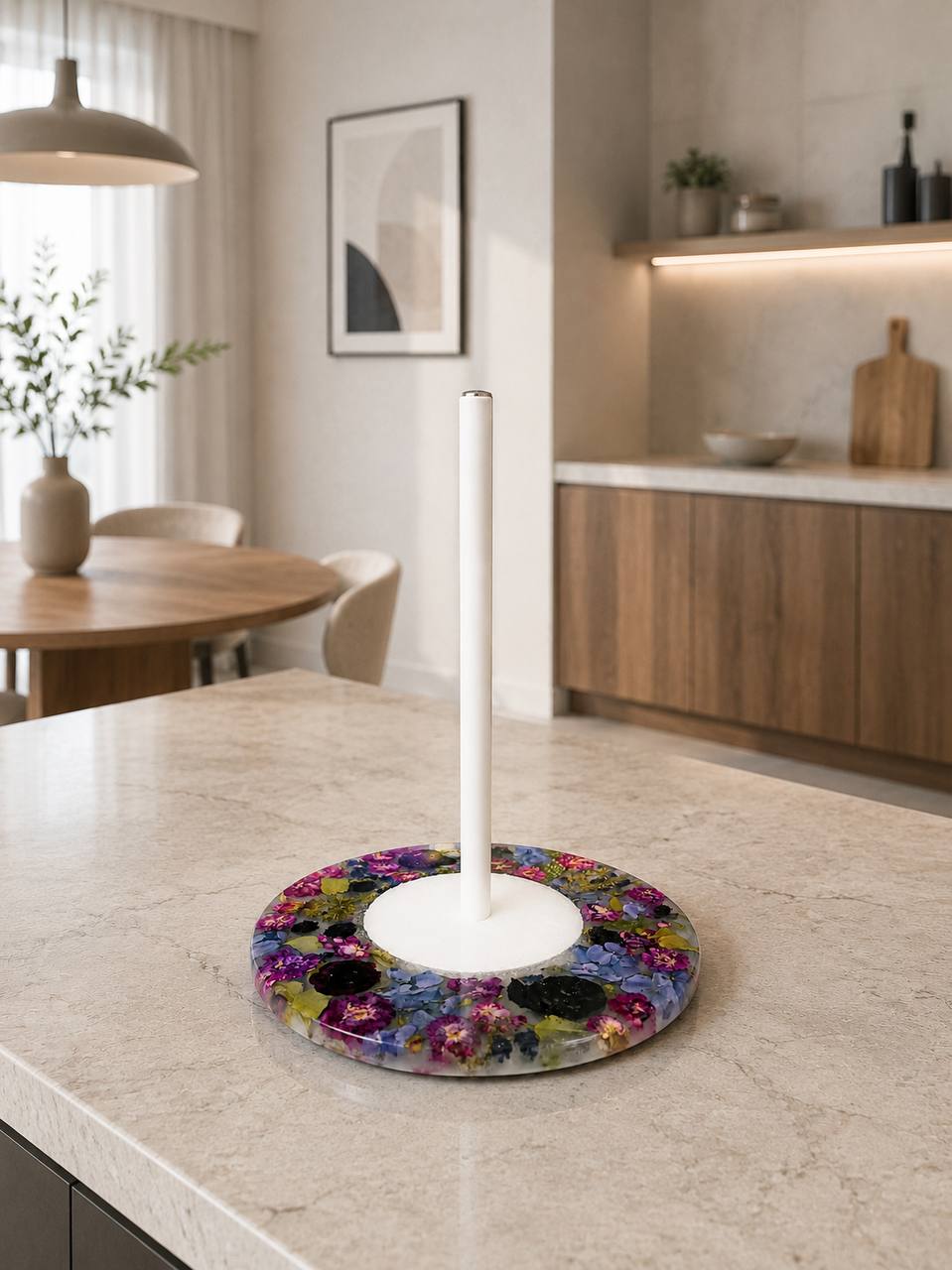 Portarotolo da cucina in resina con veri fiori - foto 2