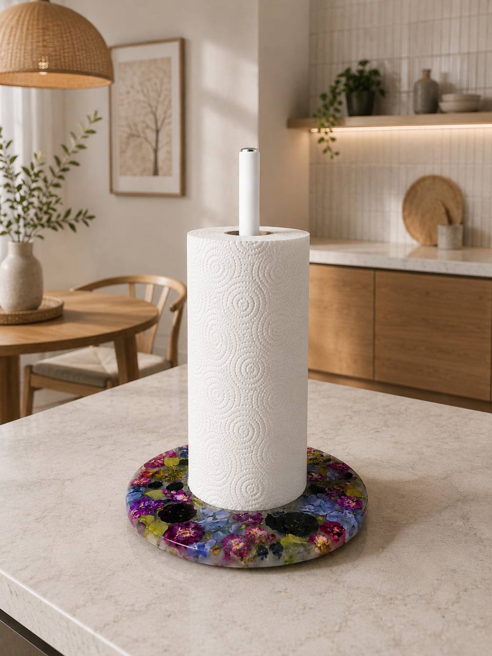 Portarotolo da cucina in resina con veri fiori - foto 3